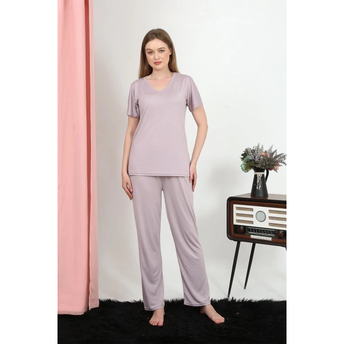 MARSiLYAN- Kadın Kısa Kol Pamuk Penye Pijama Takım Pudra