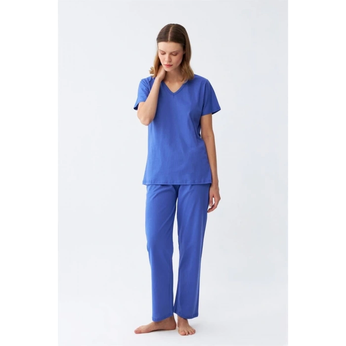 MARSiLYAN- Kadın Kısa Kol Pamuk Penye Pijama Takım Saks