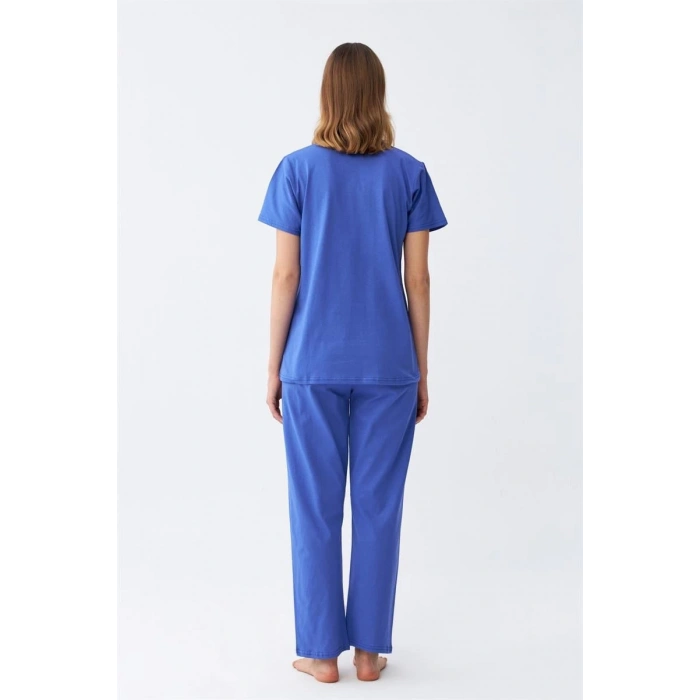 MARSiLYAN- Kadın Kısa Kol Pamuk Penye Pijama Takım Saks