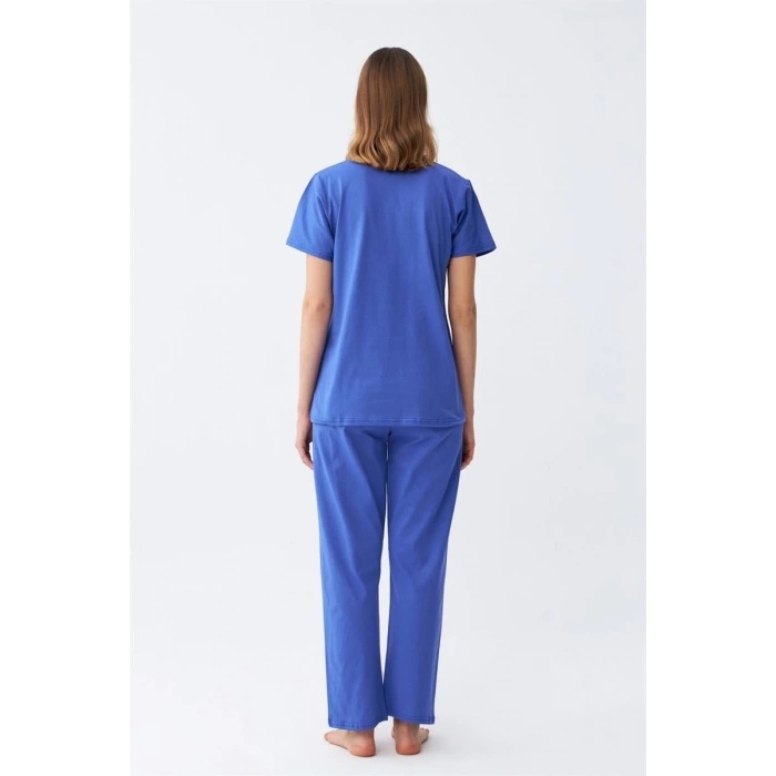 MARSiLYAN- Kadın Kısa Kol Pamuk Penye Pijama Takım Saks