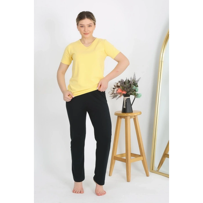 MARSiLYAN- Kadın Kısa Kol Pamuk Penye Pijama Takım Sarı