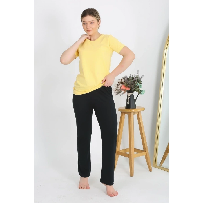 MARSiLYAN- Kadın Kısa Kol Pamuk Penye Pijama Takım Sarı