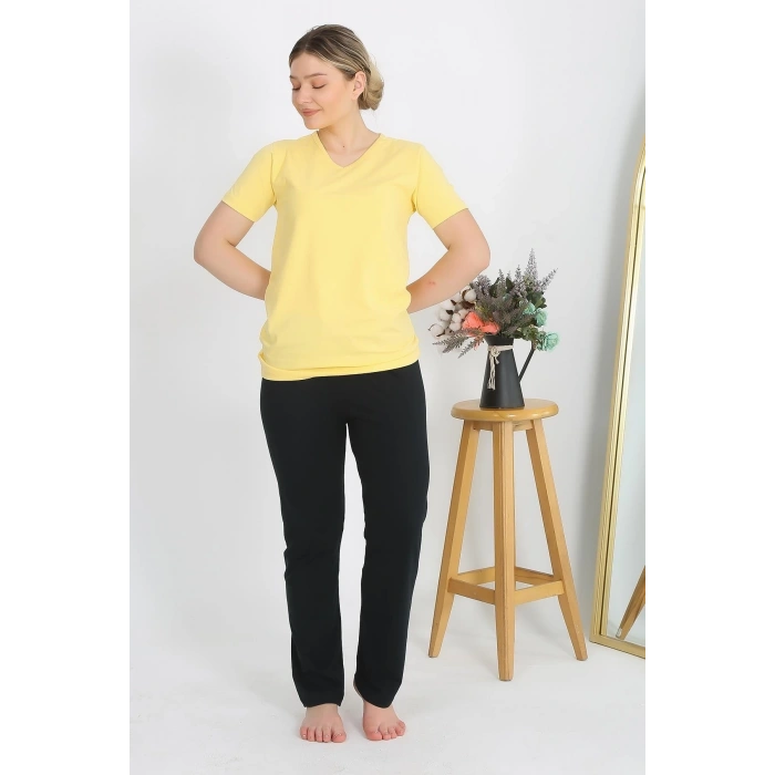MARSiLYAN- Kadın Kısa Kol Pamuk Penye Pijama Takım Sarı
