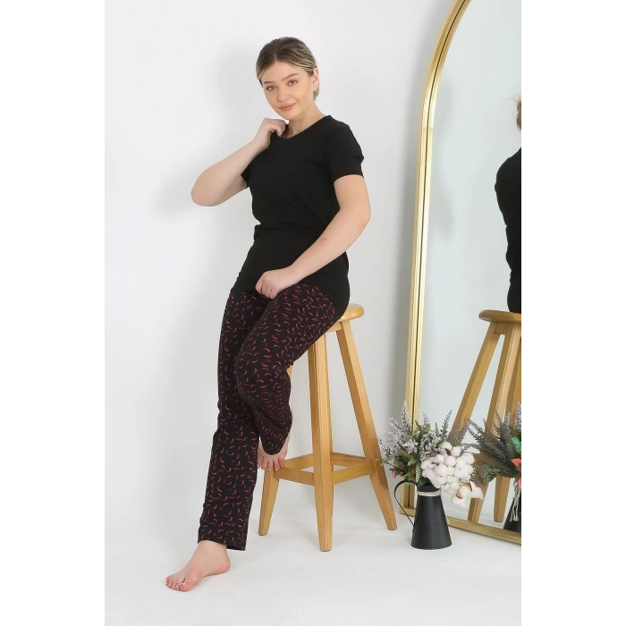 MARSiLYAN- Kadın Kısa Kol Pamuk Penye Pijama Takım Siyah