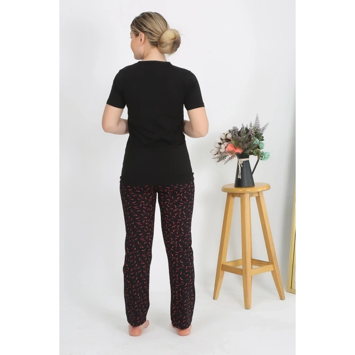 MARSiLYAN- Kadın Kısa Kol Pamuk Penye Pijama Takım Siyah