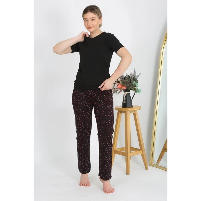 MARSiLYAN- Kadın Kısa Kol Pamuk Penye Pijama Takım Siyah