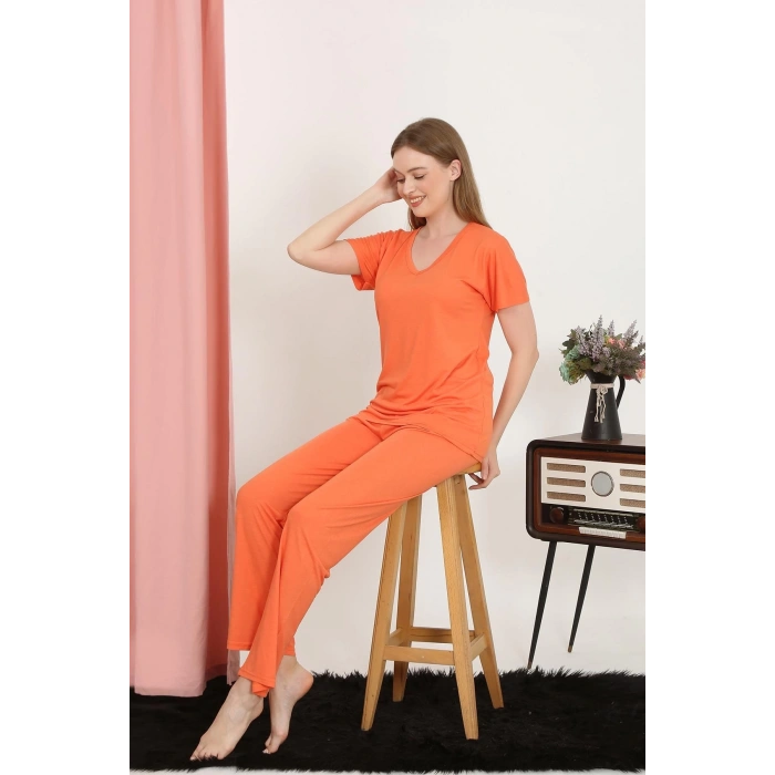 MARSiLYAN- Kadın Kısa Kol Pamuk Penye Pijama Takım Turuncu