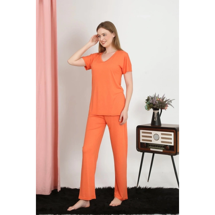 MARSiLYAN- Kadın Kısa Kol Pamuk Penye Pijama Takım Turuncu