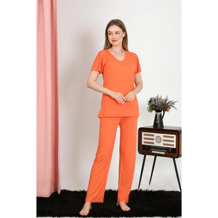 MARSiLYAN- Kadın Kısa Kol Pamuk Penye Pijama Takım Turuncu