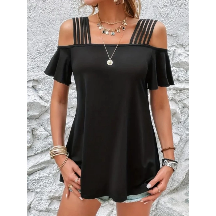 MARSiLYAN- Kadın Kısa Kollu Beş Askılı Viskon Bluz