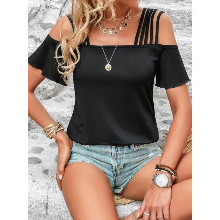 MARSiLYAN- Kadın Kısa Kollu Beş Askılı Viskon Bluz