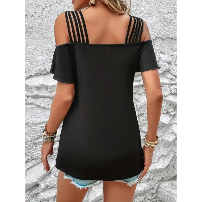 MARSiLYAN- Kadın Kısa Kollu Beş Askılı Viskon Bluz