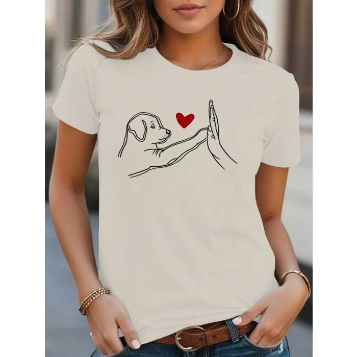 MARSiLYAN- Kadın Kısa Kollu Bisiklet Yaka Köpek Baskılı Viskon Bluz