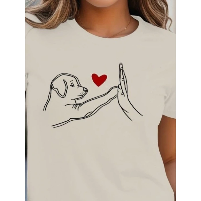 MARSiLYAN- Kadın Kısa Kollu Bisiklet Yaka Köpek Baskılı Viskon Bluz