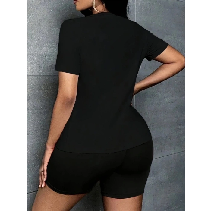 MARSiLYAN- Kadın Kısa Kollu Bisiklet Yaka Köpek Baskılı Viskon Bluz