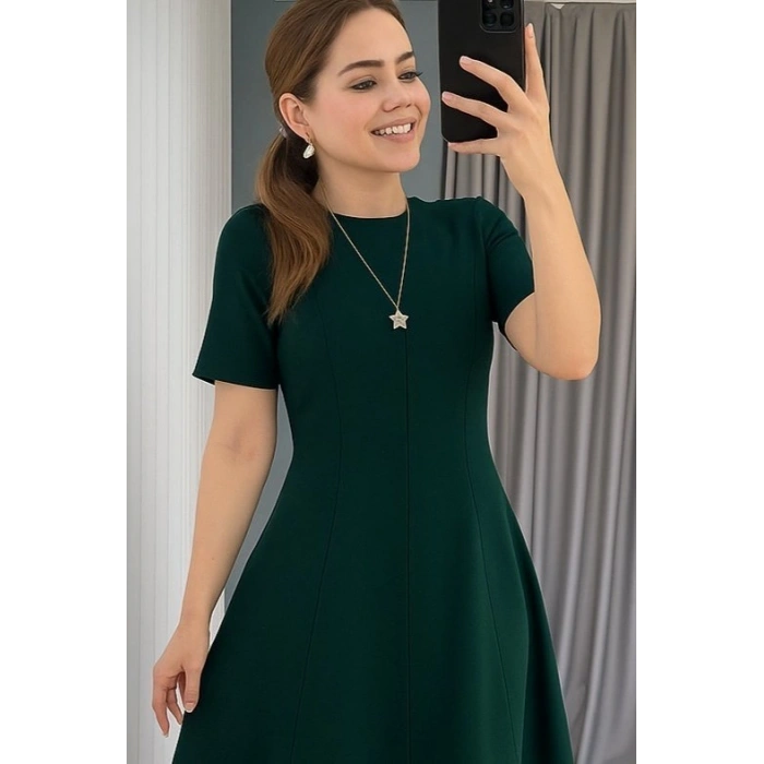 MARSiLYAN- Kadın Kısa Kollu Bisiklet Yaka Maksi Boy Ithal Krep Elbise