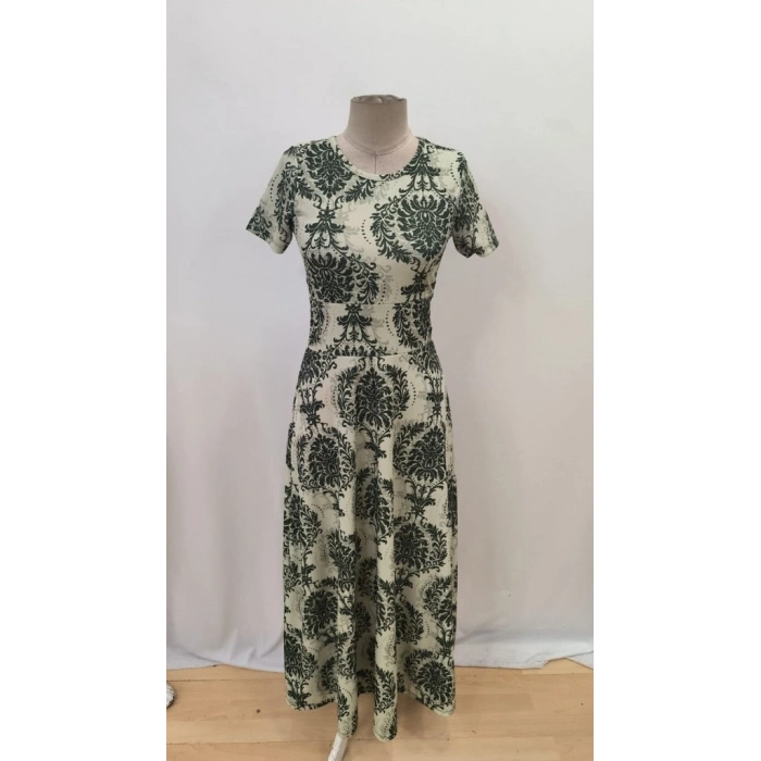 MARSiLYAN- Kadın Kısa Kollu Bisiklet Yaka Puantiyeli Maksi örme Krep Elbise