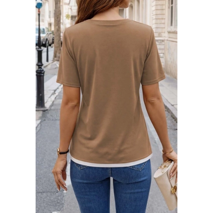 MARSiLYAN- Kadın Kısa Kollu Bisiklet Yaka Viskon Bluz