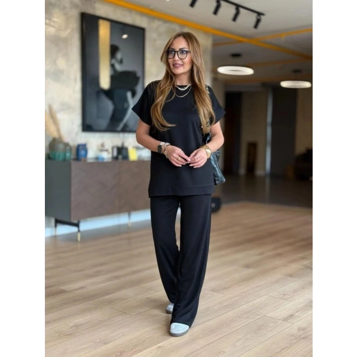 MARSiLYAN- Kadın Kısa Kollu Bisiklet Yaka Viskon Iki Iplik Bluz Ve Pantolon Ikili Takım