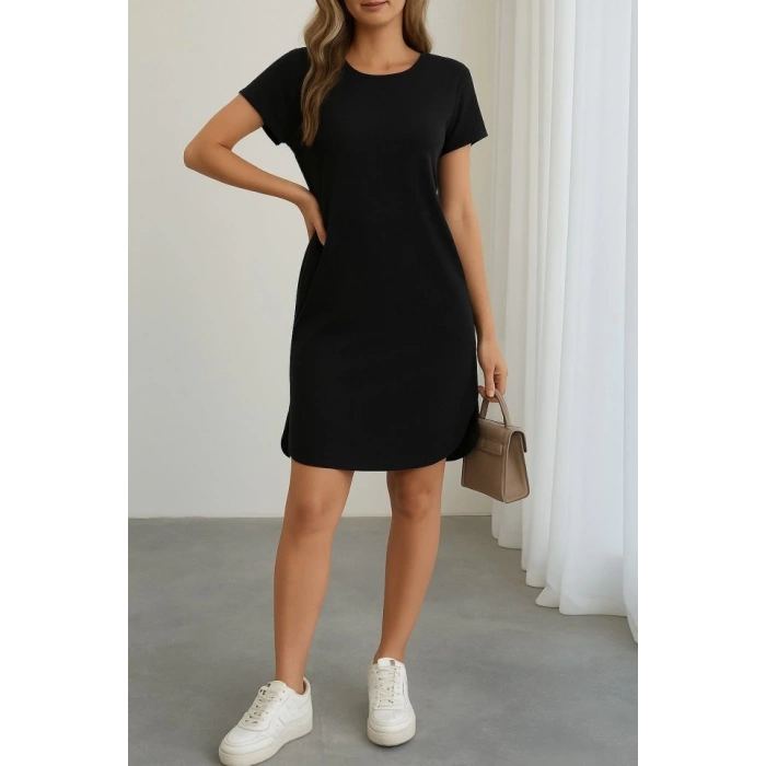 MARSiLYAN- Kadın Kısa Kollu Bisiklet Yaka Viskon Iki Iplik Elbise