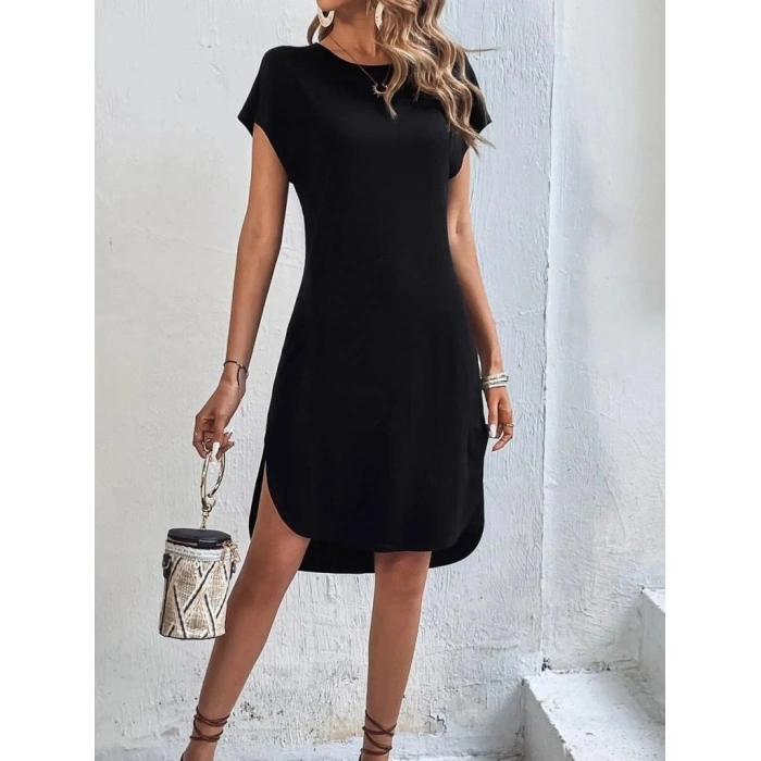 MARSiLYAN- Kadın Kısa Kollu Bisiklet Yaka Viskon Iki Iplik Elbise