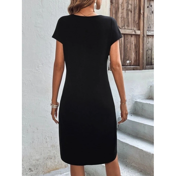 MARSiLYAN- Kadın Kısa Kollu Bisiklet Yaka Viskon Iki Iplik Elbise