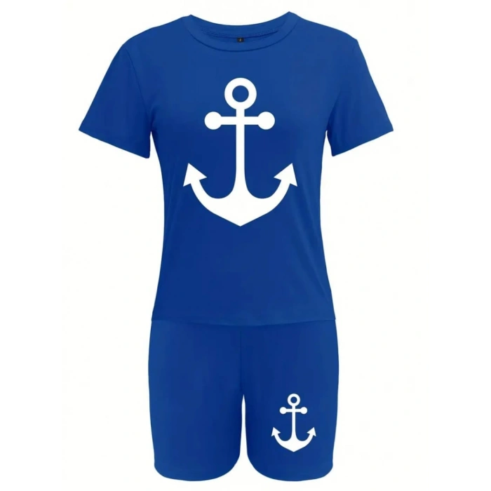 MARSiLYAN- Kadın Kısa Kollu çapa Baskılı Viskon Ikili Takım