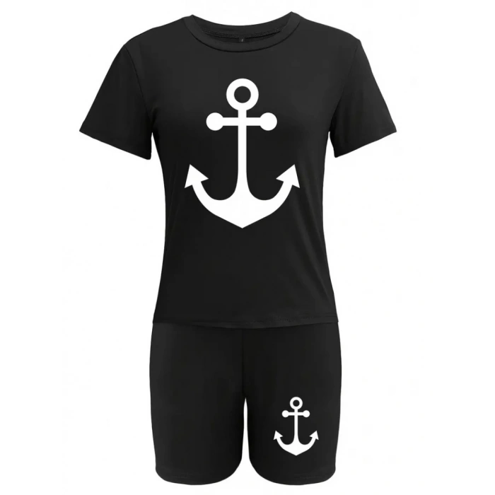 MARSiLYAN- Kadın Kısa Kollu çapa Baskılı Viskon Ikili Takım