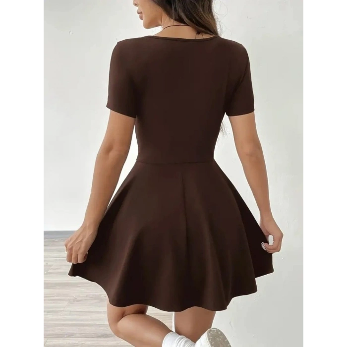 MARSiLYAN- Kadın Kısa Kollu Kare Yaka Short Detaylı Cepli Dalgıç Elbise