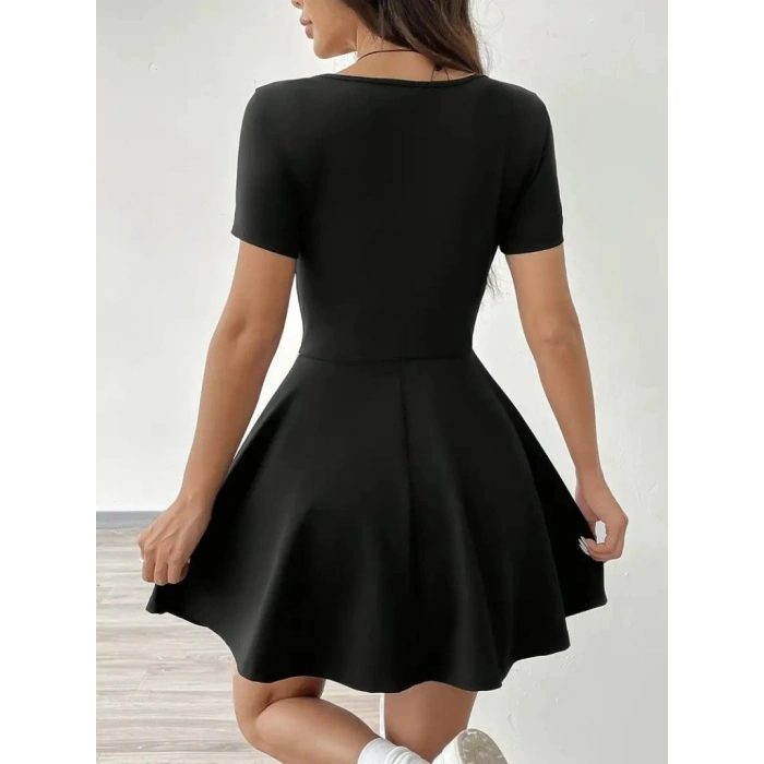 MARSiLYAN- Kadın Kısa Kollu Kare Yaka Short Detaylı Cepli Dalgıç Elbise