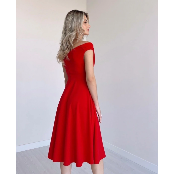 MARSiLYAN- Kadın Kısa Kollu Kruvaze Yaka Eteği Volanlı Krep Elbise