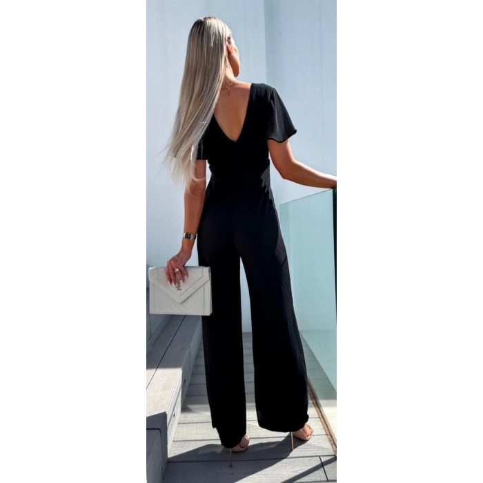 MARSiLYAN- Kadın Kısa Kollu Kruvaze Yaka Sırt Dekolteli Pegasus Kumaş Tulum