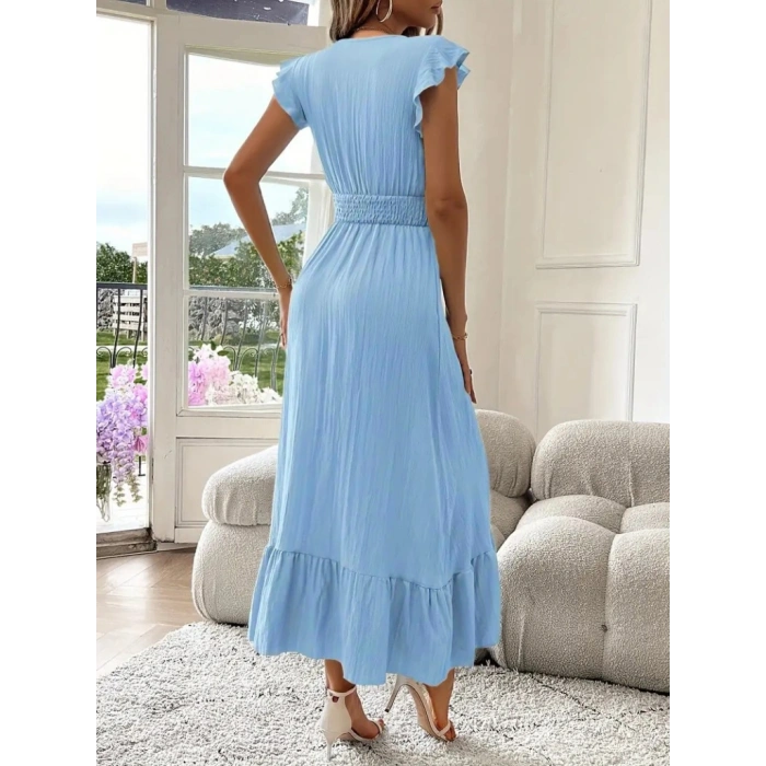 MARSiLYAN- Kadın Kısa Kollu Kruvaze Yakalı Beli Lastikli Müslim Elbise