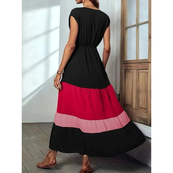 MARSiLYAN- Kadın Kısa Kollu Kruvaze Yakalı çok Renkli Aerobin Elbise