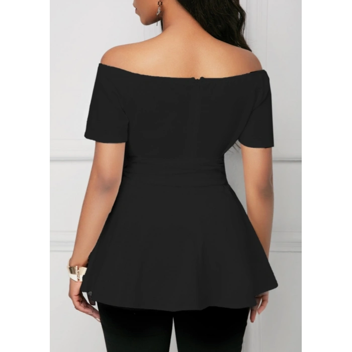 MARSiLYAN- Kadın Kısa Kollu Madonna Yaka Yandan Bağlamalı Ithal Krep Bluz