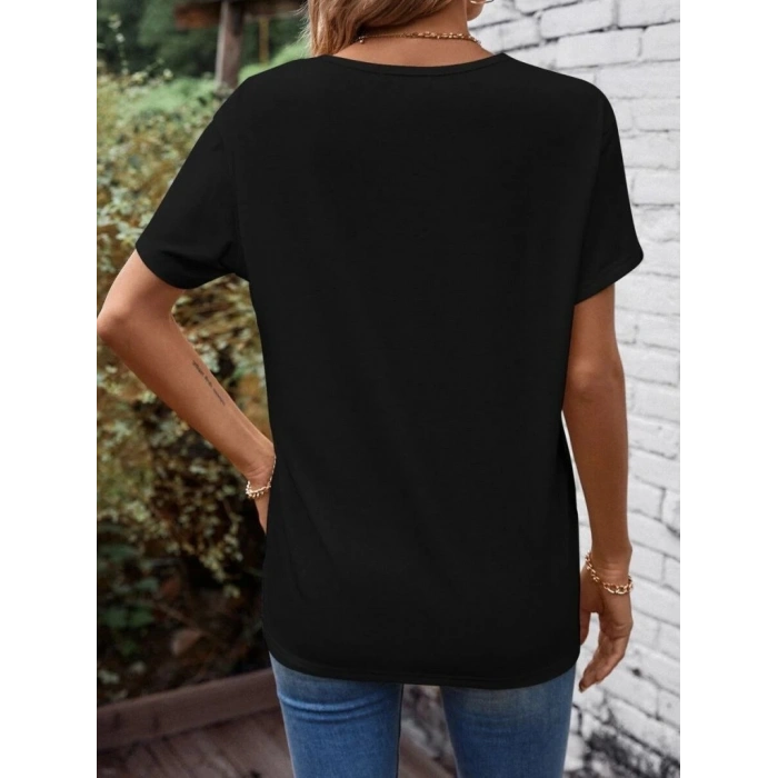 MARSiLYAN- Kadın Kısa Kollu önden çapraz Detay V Yakalı Viskon Bluz