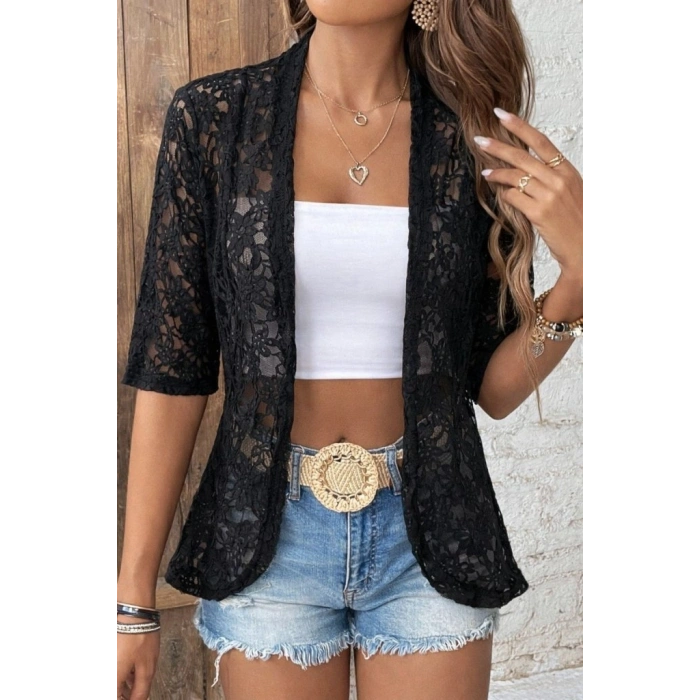 MARSiLYAN- Kadın Kısa Kollu önü Açık Dantelli Ceket