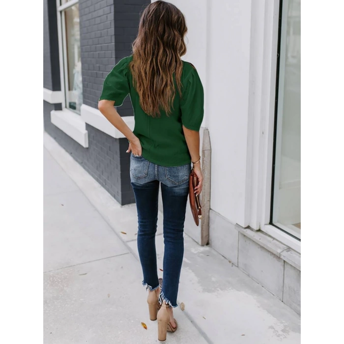 MARSiLYAN- Kadın Kısa Kollu Pileli Balın Kol Bürümcük Bluz