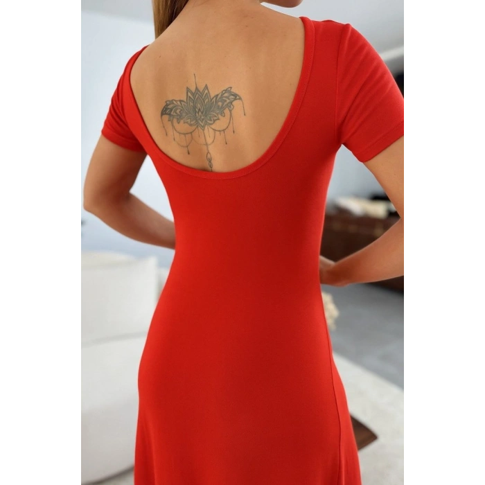 MARSiLYAN- Kadın Kısa Kollu Sırt Dekolteli Yırtmaç Detaylı Viskon Elbise