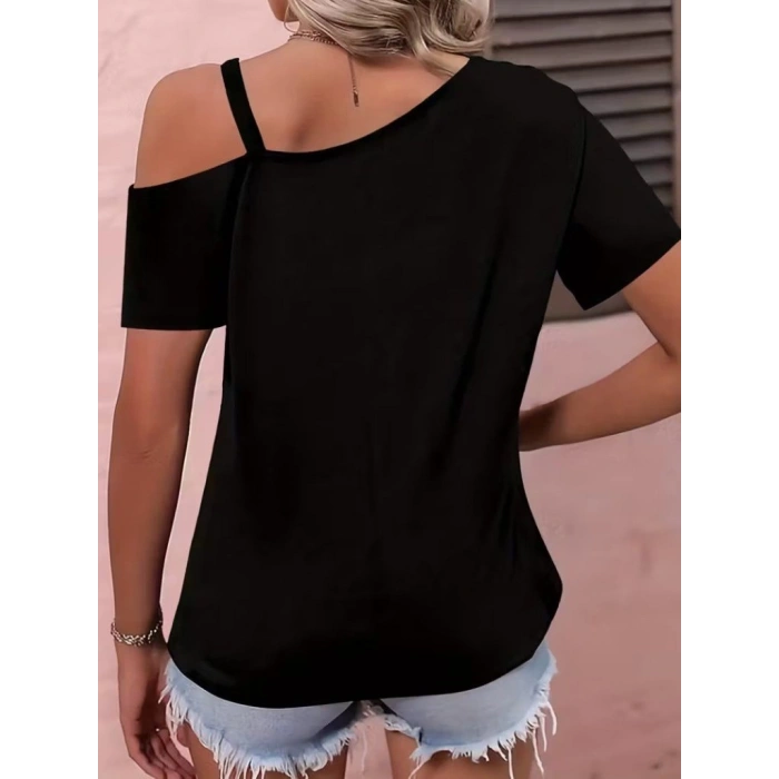 MARSiLYAN- Kadın Kısa Kollu Tek Askı Detaylı Tokalı Viskon Bluz