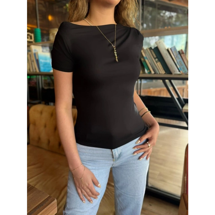 MARSiLYAN- Kadın Kısa Kollu Tek Omuzu Açık Büzgülü Viskon Bluz