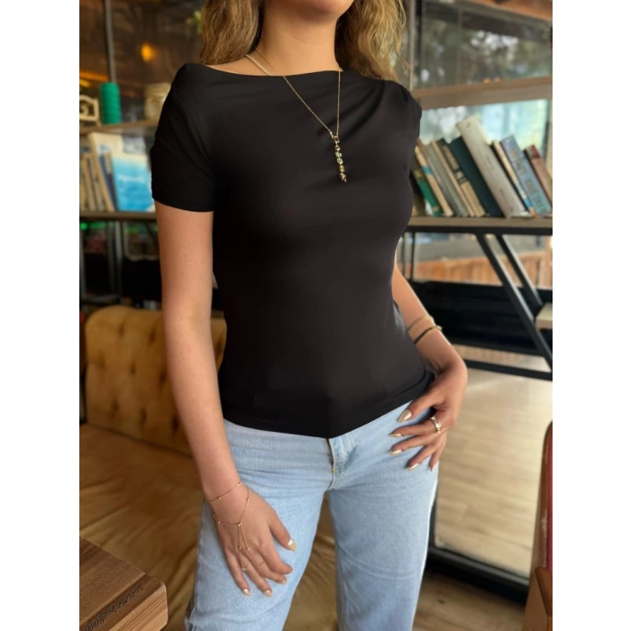 MARSiLYAN- Kadın Kısa Kollu Tek Omuzu Açık Büzgülü Viskon Bluz