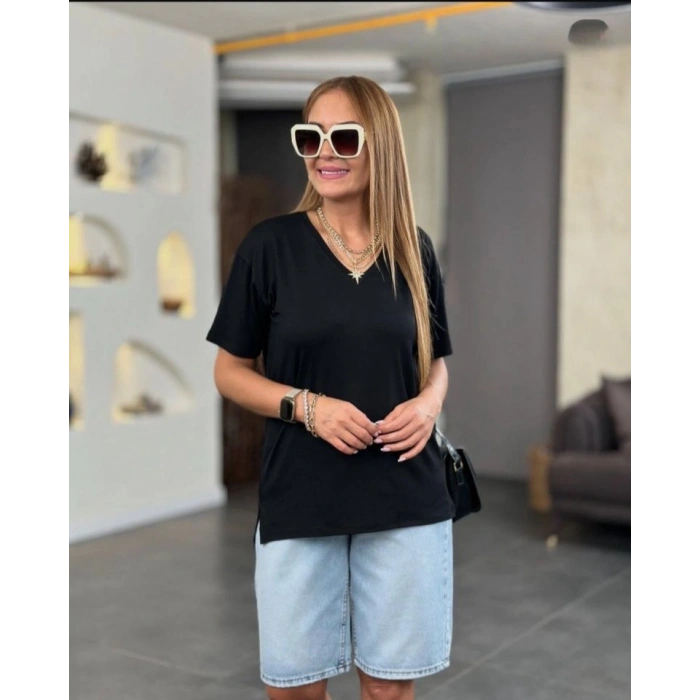 MARSiLYAN- Kadın Kısa Kollu V Yaka Bluz