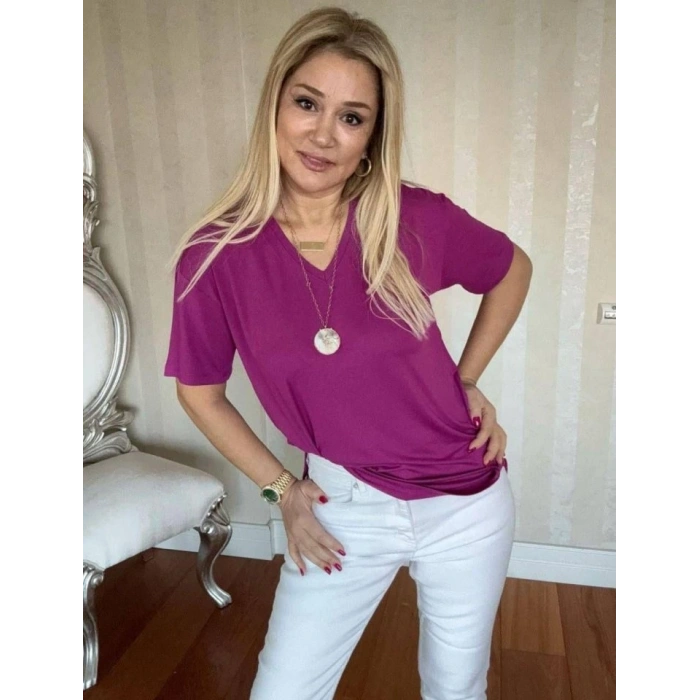 MARSiLYAN- Kadın Kısa Kollu V Yaka Bluz