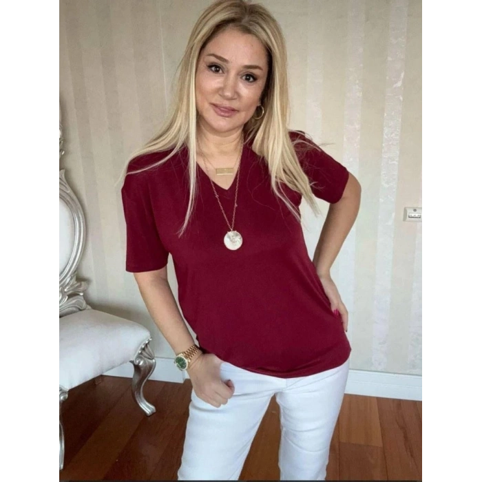 MARSiLYAN- Kadın Kısa Kollu V Yaka Bluz