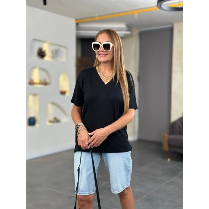 MARSiLYAN- Kadın Kısa Kollu V Yaka Bluz