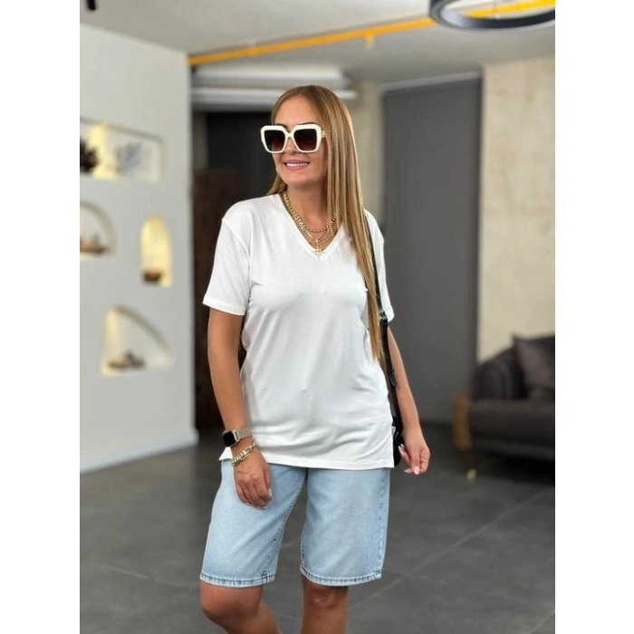 MARSiLYAN- Kadın Kısa Kollu V Yaka Bluz