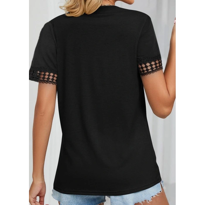MARSiLYAN- Kadın Kısa Kollu V Yaka Dantel Yakalı Viskon Bluz