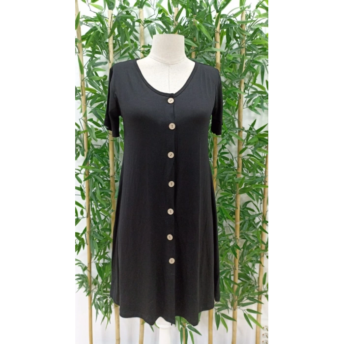 MARSiLYAN- Kadın Kısa Kollu V Yaka önü Düğmeli Viskon Elbise