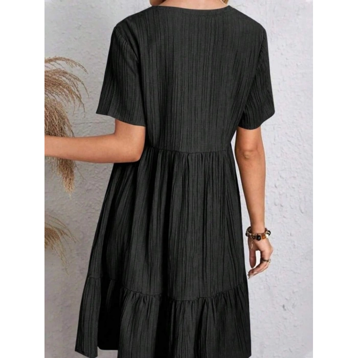 MARSiLYAN- Kadın Kısa Kollu V Yakalı Fırfırlı Bürümcük Elbise